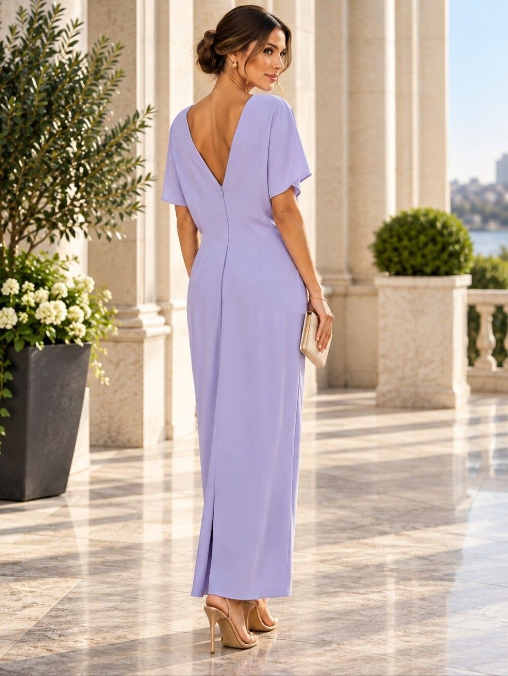 MANGO Lavender Draped Detail Midi Dress - Size 10 - LIKE NEW